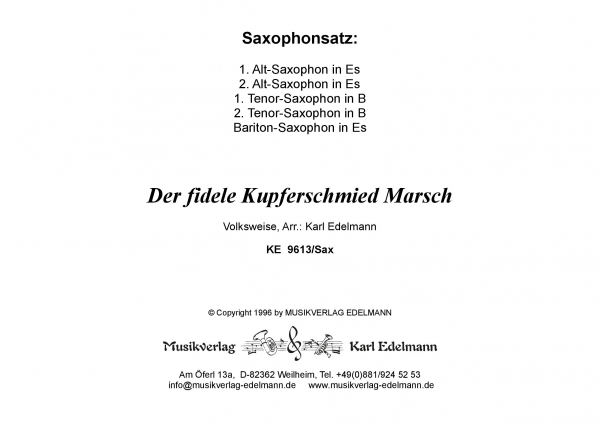 Der fidele Kupferschmied Marsch - Saxophonsatz Download